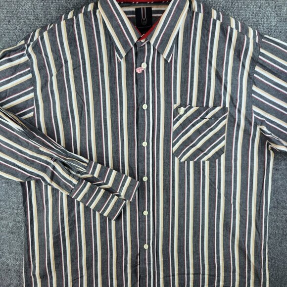 Phat Farm Men Long Sleeve Button Up Shirt Striped Western 2XL Gray Colorful - Picture 2 of 16